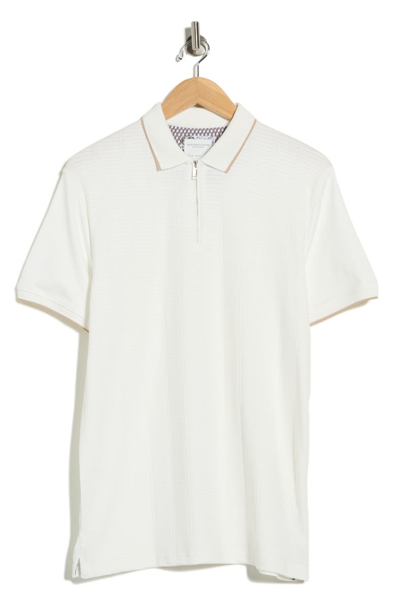 DENIM AND FLOWER Quarter Zip Cotton Blend Polo Shirt, Alternate, color, Off White