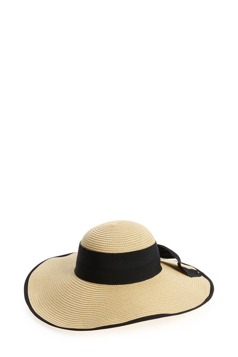 Bow Floppy Straw Hat, Main, color, NATURAL/ BLACK
