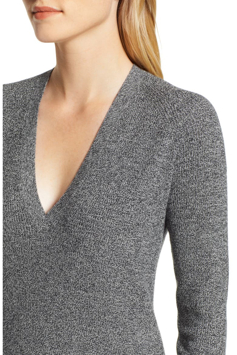 V-Neck Sweater Dress, Alternate, color, BLACK- WHITE MARL