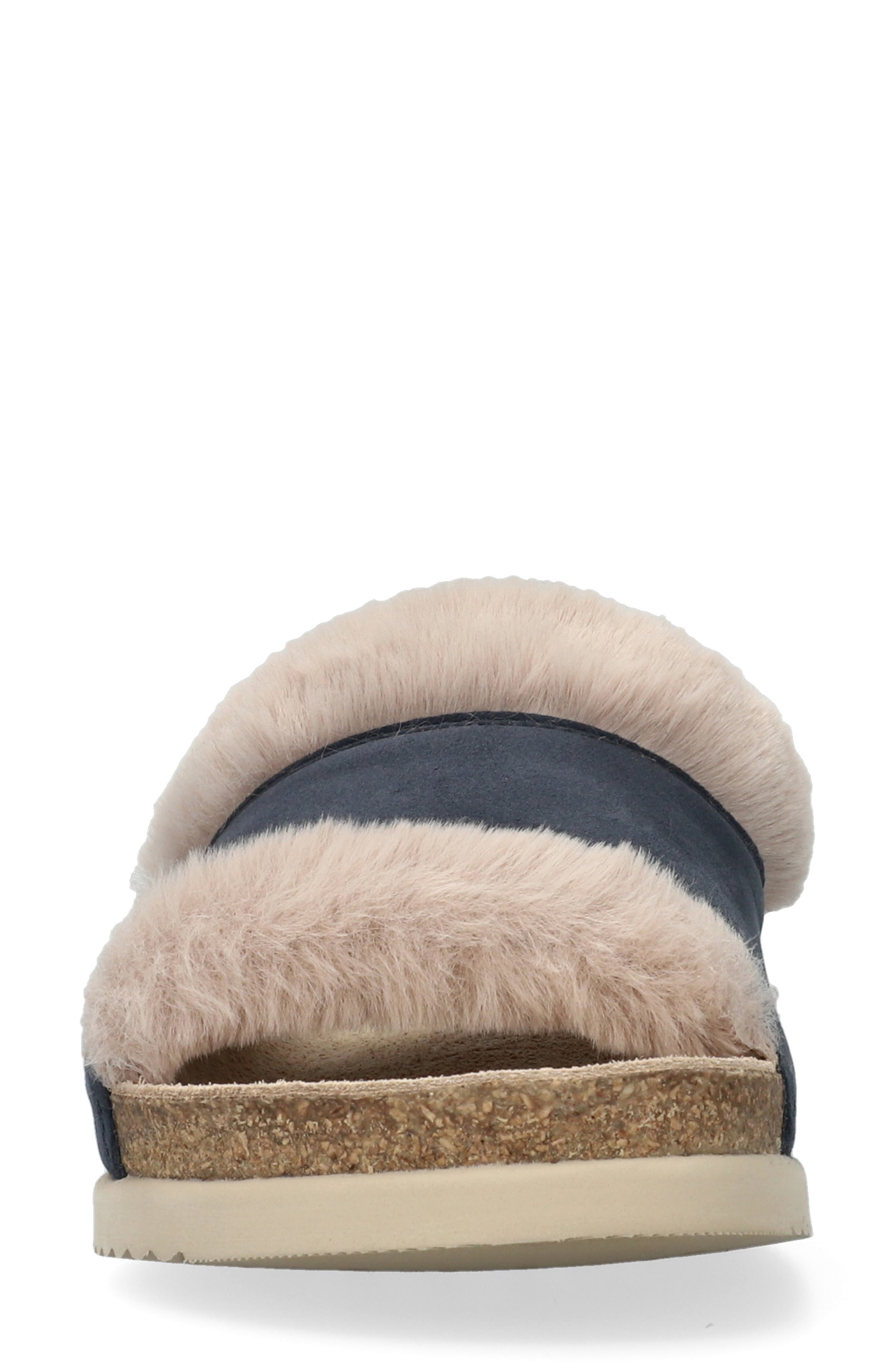 Hemeline Faux Fur Slide Sandal, Alternate, color, JEANS BLUE