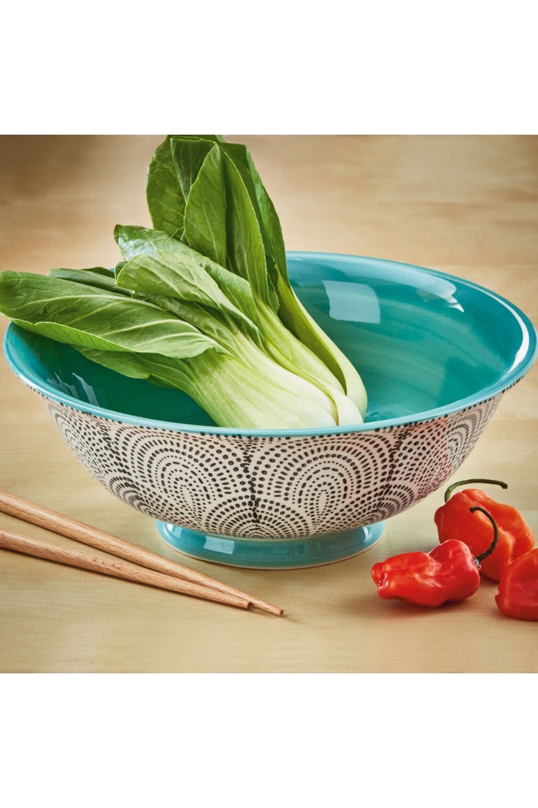 Dotted Wave Ramen Bowl Black Multi Stoneware Everyday, Alternate, color, Black