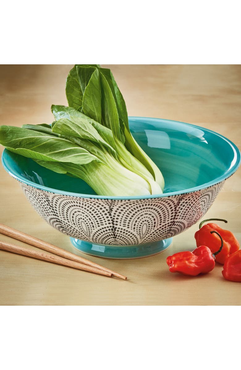 tag Dotted Wave Ramen Bowl Black Multi Stoneware Everyday, Alternate, color, Black