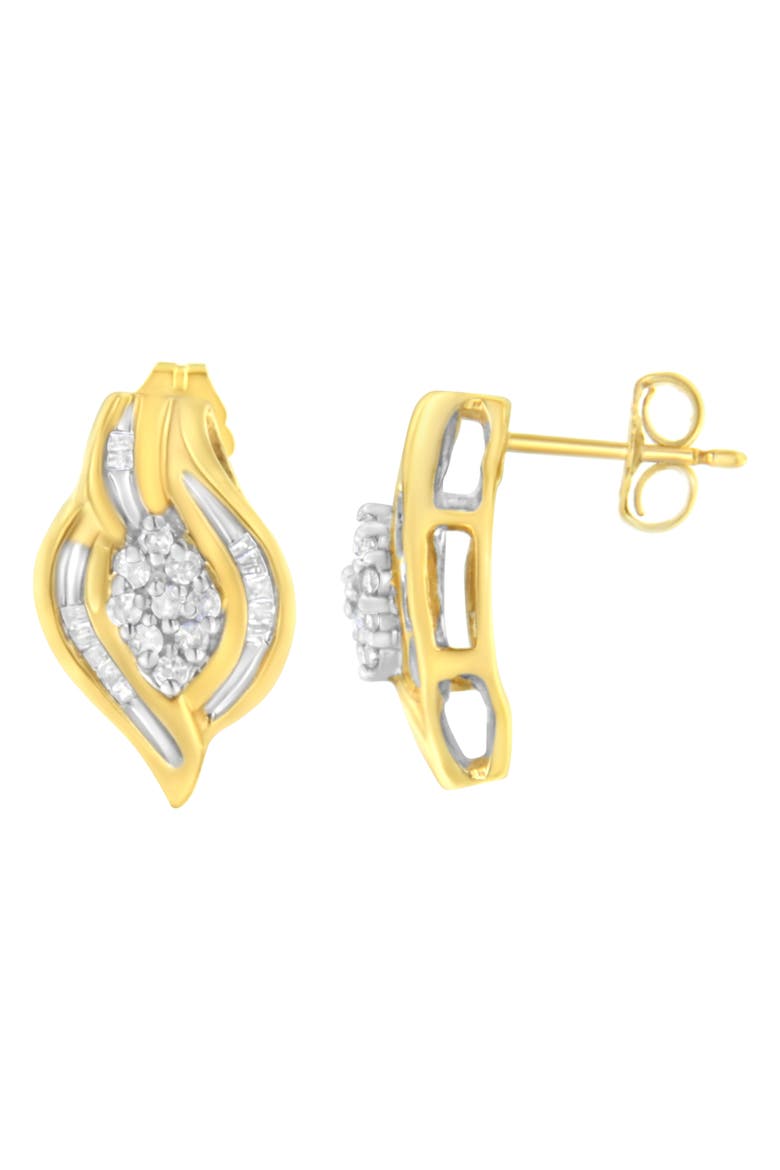 10K Yellow Gold 1/3 Ct RoundDiamond Cluster and Swirl Stud Earrings, Alternate, color, Yellow