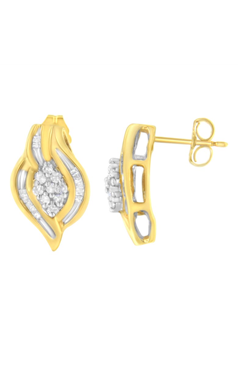 Haus of Brilliance 10K Yellow Gold 1/3 Ct RoundDiamond Cluster and Swirl Stud Earrings, Alternate, color, Yellow