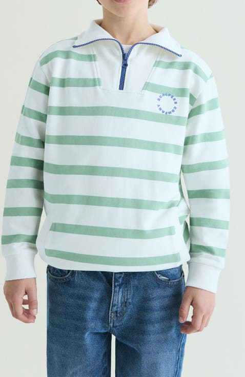 Kids Striped Sweatshirt with Polo Collar