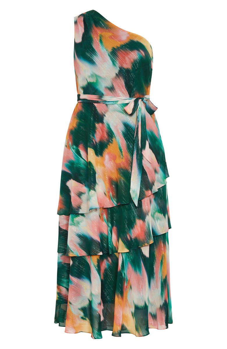 City Chic Rendezvous One-Shoulder Sleeveless Tiered Maxi Dress, Alternate, color, Rendezvous