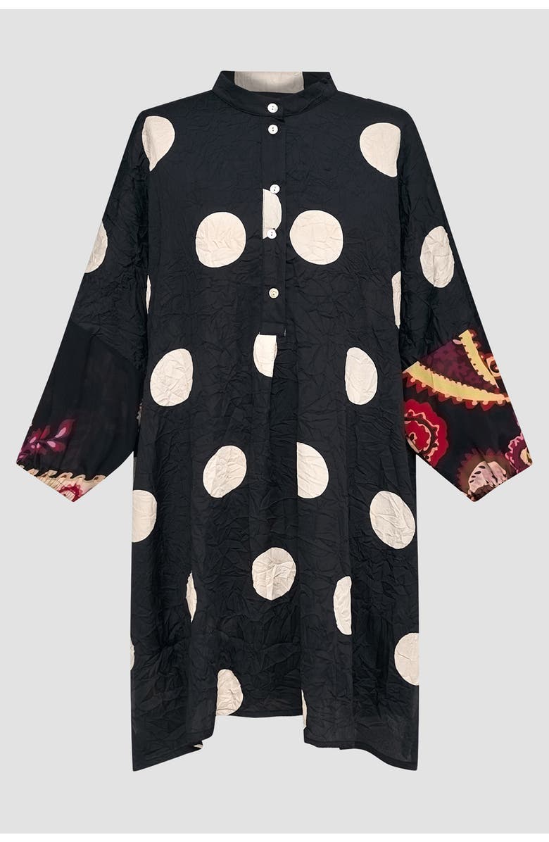 Alembika Polka dots mixed print tunic with Mandarin collar, Alternate, color, 