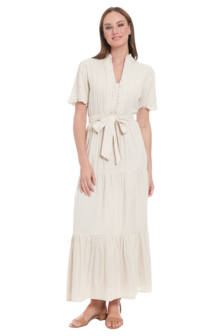 Stripe Tiered Cotton Maxi Dress, Alternate, color, IRISH CREAM