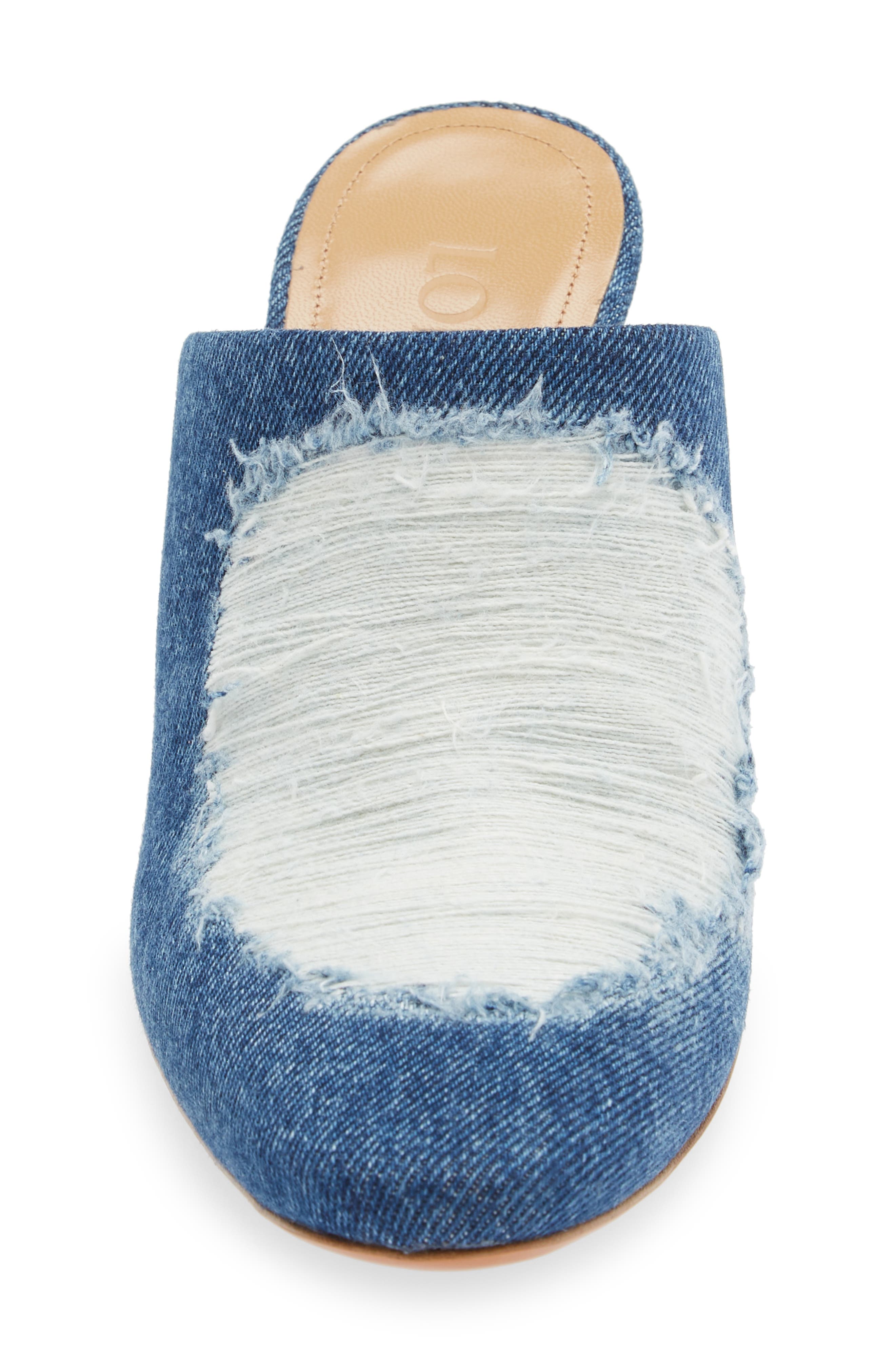 Ripped Denim Mule, Alternate, color, WASHED DENIM