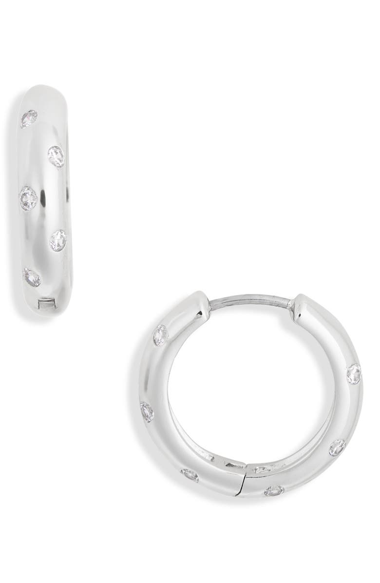 Kate Spade New York huggie hoop earrings, Alternate, color, Clear/ Silver