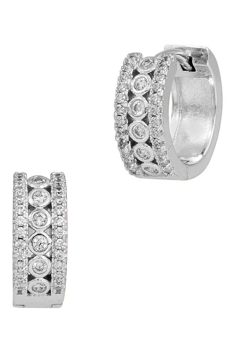 Triple Row CZ Huggie Hoop Earrings, Main, color, WHITE