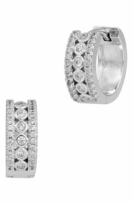 SAVVY CIE JEWELS Triple Row CZ Huggie Hoop Earrings