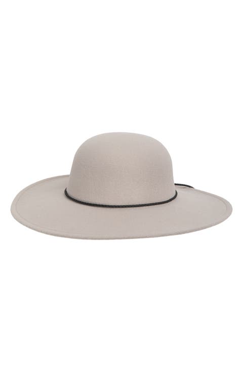 Faux Suede Vegan Leather Braided Tie Floppy Hat