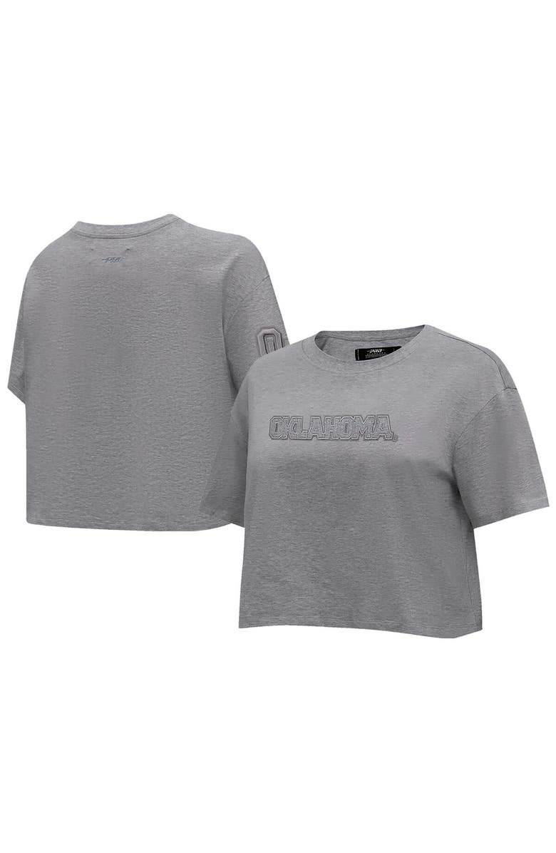 PRO STANDARD Women's Pro Standard Heather Charcoal Oklahoma Sooners Tonal Neutral Boxy Cropped T-Shirt, Alternate, color, Heather Charcoal