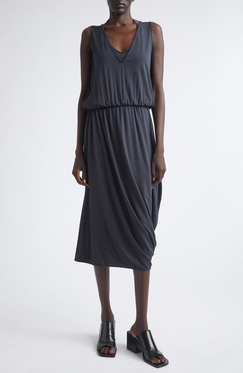 Lemaire Layered Draped Crepe Jersey Dress, Main, color, Charcoal