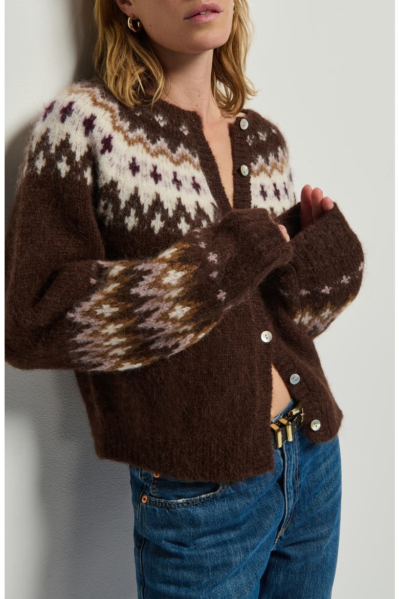 Lula Fair Isle Cardigan, Alternate, color, COFFEE