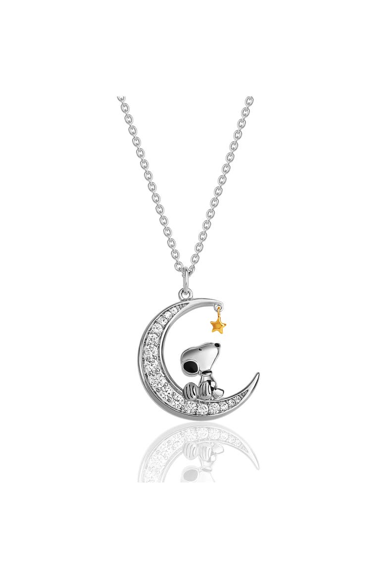 Snoopy Moon Cubic Zirconia Necklace, 18'', Main, color, Silver