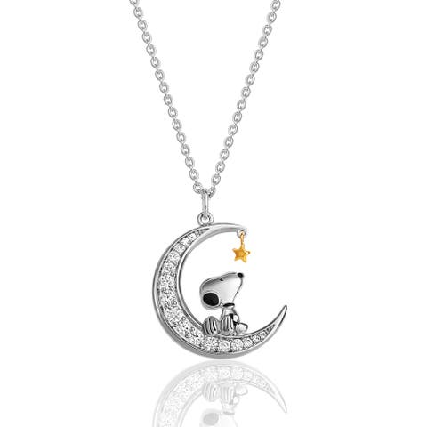 Snoopy Moon Cubic Zirconia Necklace, 18''