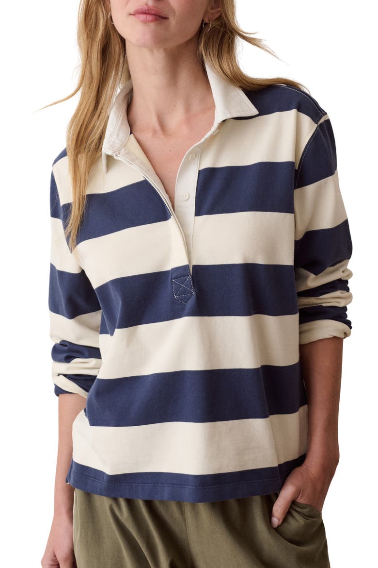 Miracle Jersey Stripe Rugby Polo, Main, color, NAVY AND CREAM