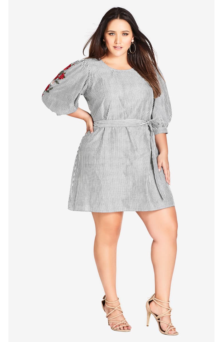 City Chic Flower Embroidered Stripe Dress, Alternate, color, 