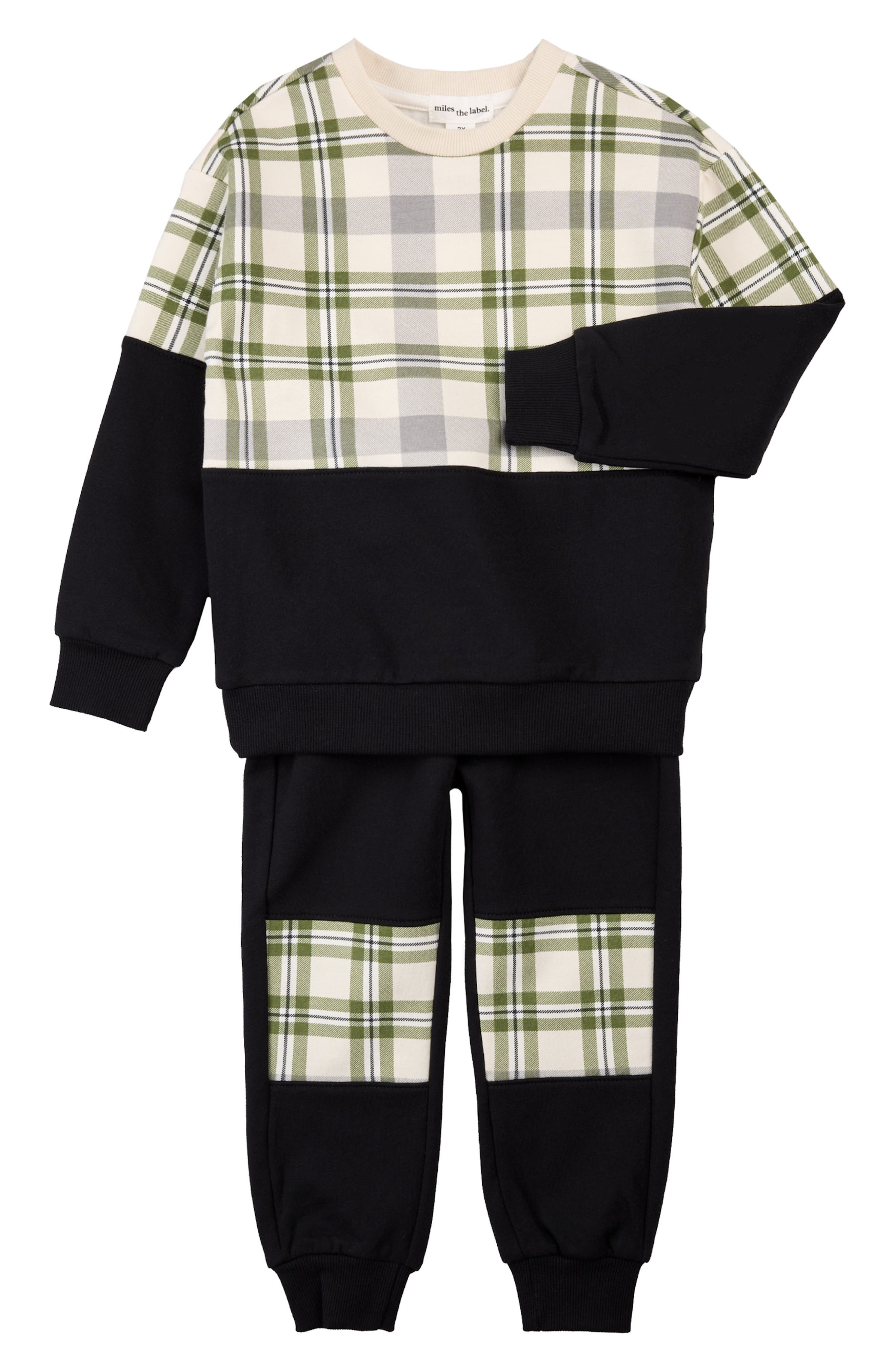 MILES BABY Plaid Patch Sweatshirt & Joggers Set