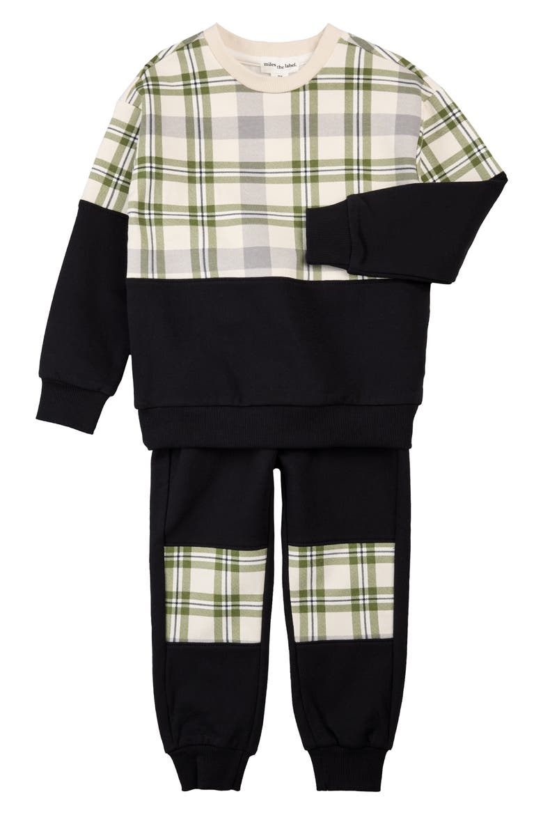 Plaid Patch Sweatshirt & Joggers Set, Main, color, BLACK