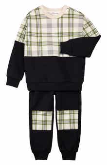 MILES BABY Plaid Patch Sweatshirt & Joggers Set