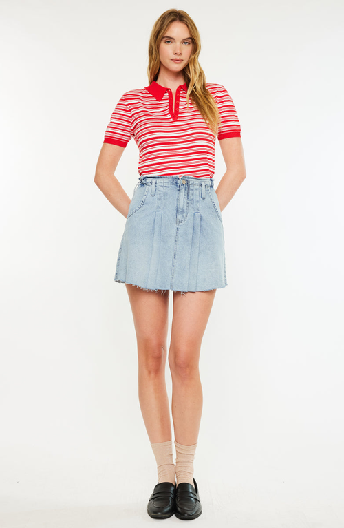 Kancan Kerro High Rise Midi Skater Skirt In Blue