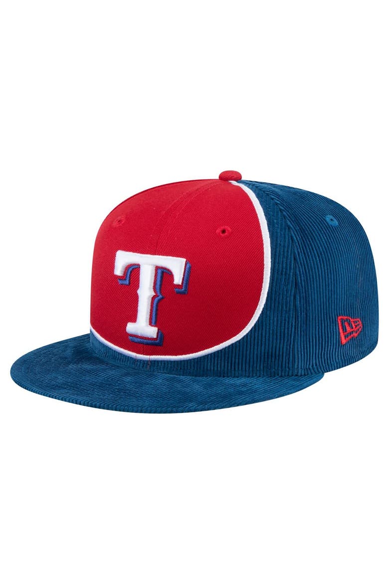 Men's New Era Royal/Red Texas Rangers Retro Split Corduroy Snapback Hat, Main, color, Royal