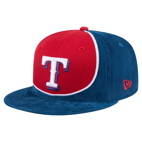 Men's New Era Royal/Red Texas Rangers Retro Split Corduroy Snapback Hat