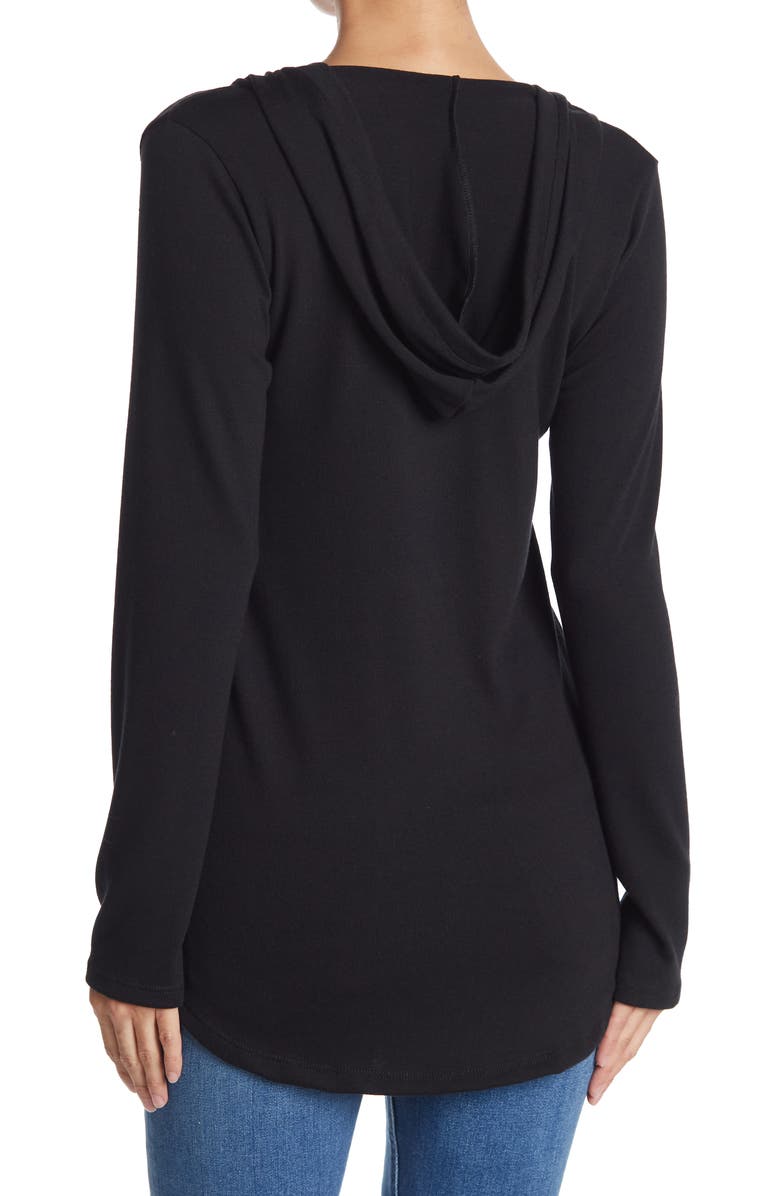 GO COUTURE Hooded Tunic Sweater, Alternate, color, Black