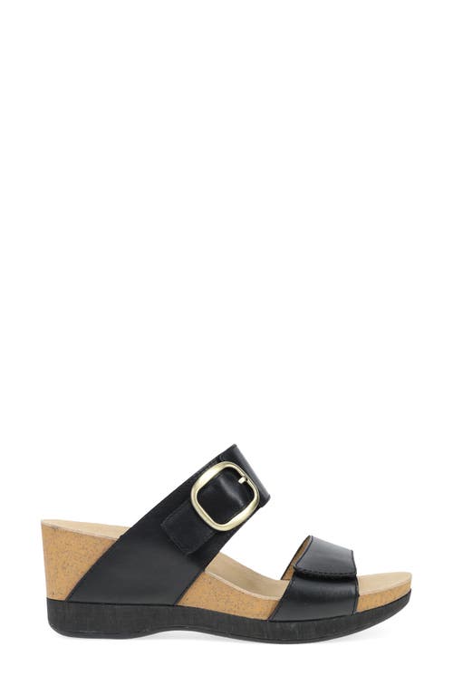 Dansko Shannon Platform Wedge Slide Sandal In Black Burnished Nappa