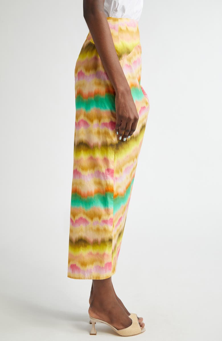 Lela Rose Sunset Ruffle Detail Cotton Poplin Pencil Skirt, Alternate, color, Yellow Multi