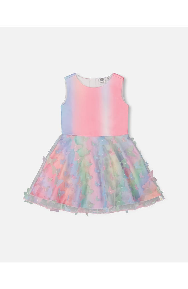 Deux par Deux Little Girl's Milano Dress With Printed Mesh Skirt Multicolored With Butterflies, Main, color,