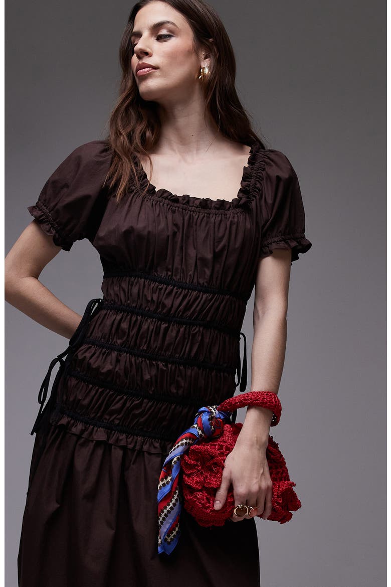 Shirred Bodice Maxi Dress, Alternate, color, BRONZE