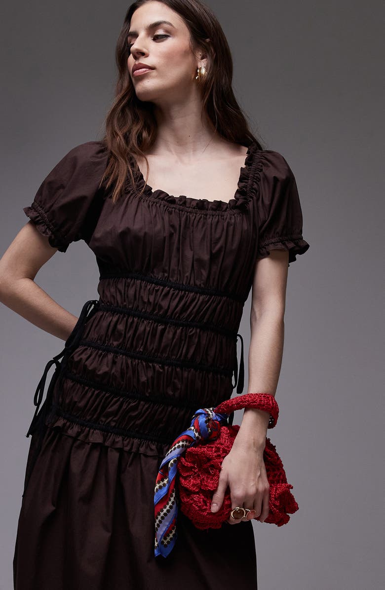 Topshop Shirred Bodice Maxi Dress, Alternate, color, Bronze