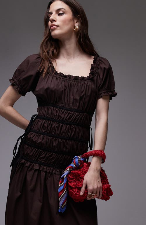 Topshop Shirred Bodice Maxi Dress In Brown