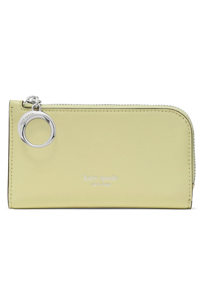 small halo fine grain leather zip wallet, Main, color, PALE CITRON