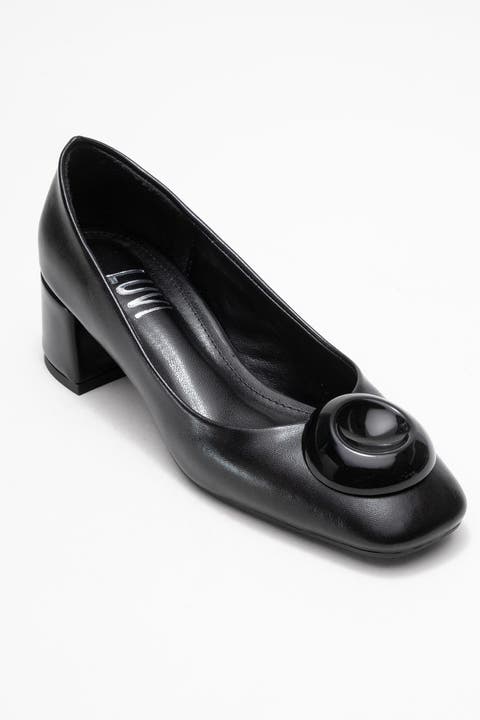 Mila Buckle Square Toe Block Heel Pump