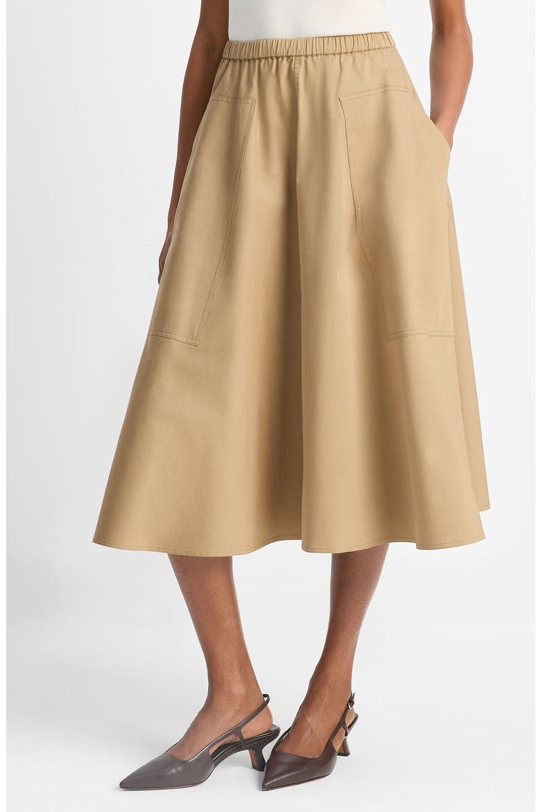 Stretch Cotton Midi Skirt, Alternate, color, DARK BARLEY