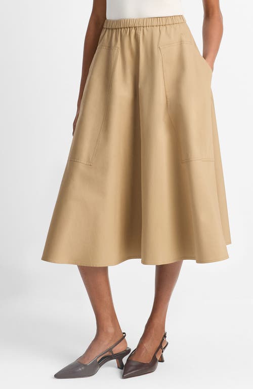Vince Womens Dk Barley High-waist Flared Stretch-cotton Midi Skirt In Brown