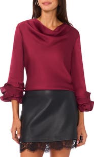 Vince Camuto Tiered Ruffle Sleeve Satin Top