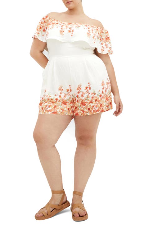 Poppy Print Off the Shoulder Playsuit (Plus)