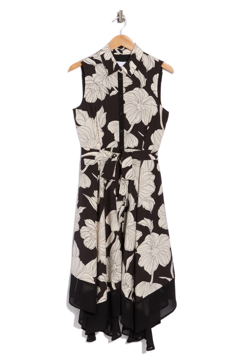 Tie Waist Handkerchief Shirtdress, Alternate, color, BLACK/ NUDE