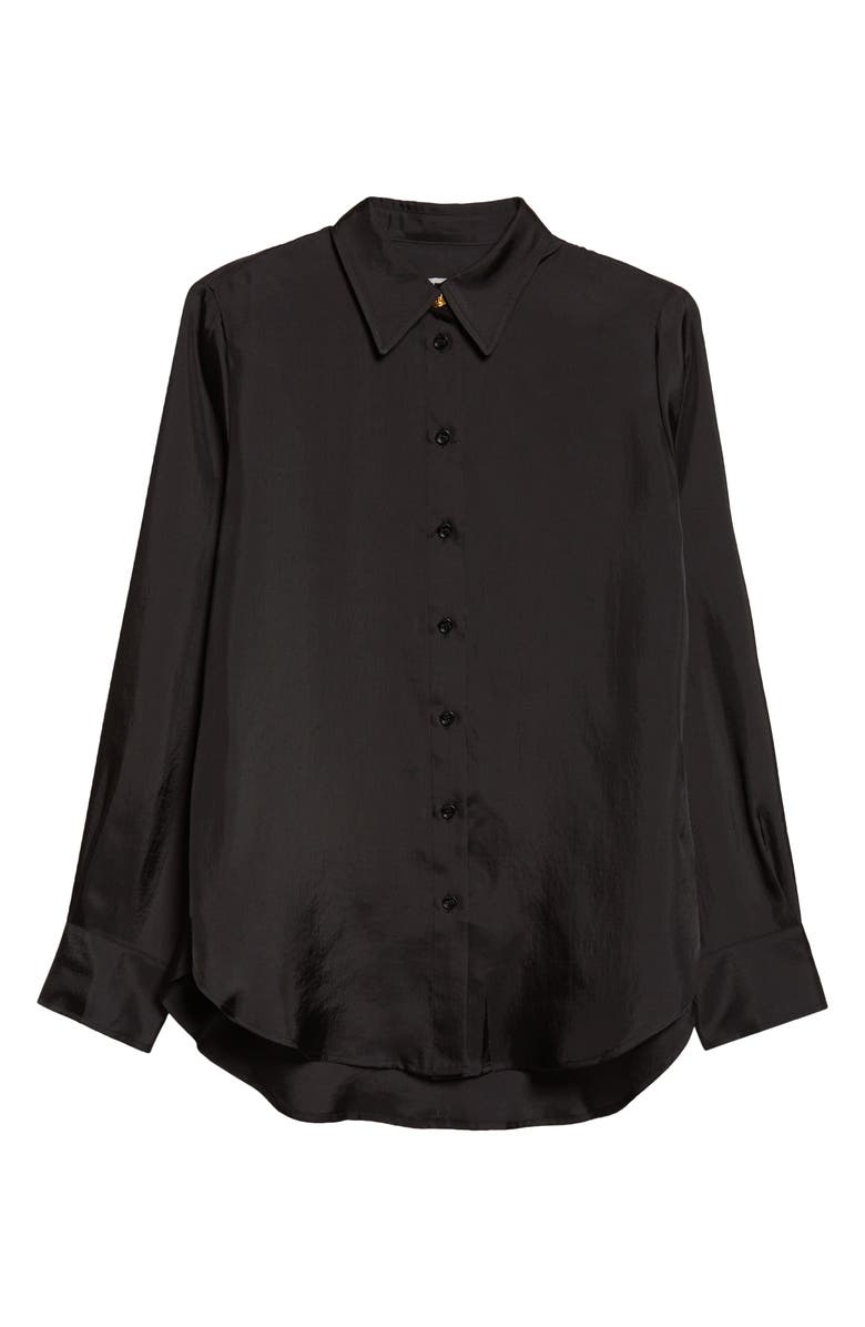 EENK Classic Satin Button-Up Shirt, Alternate, color, Black Polyester