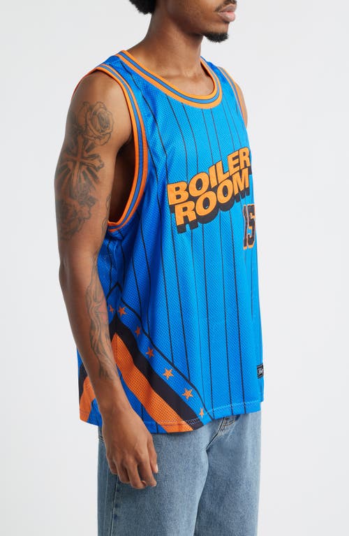 Boiler Room Graphic Mesh Basketball Jersey In Blue