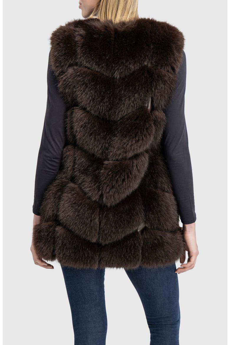 Fur-Free Fox (Faux Fur) Chevron Vest, Alternate, color, BROWN