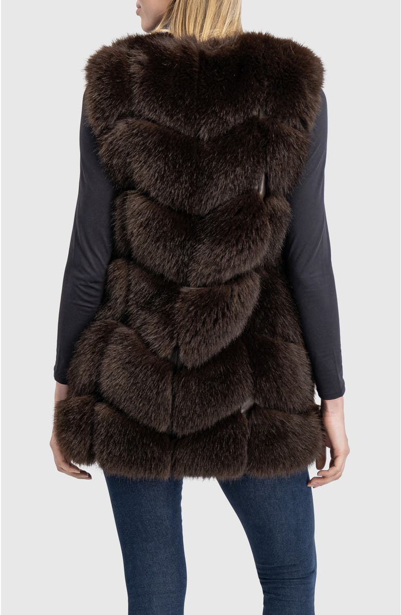 Lyla Grant Fur-Free Fox (Faux Fur) Chevron Vest, Alternate, color, Brown