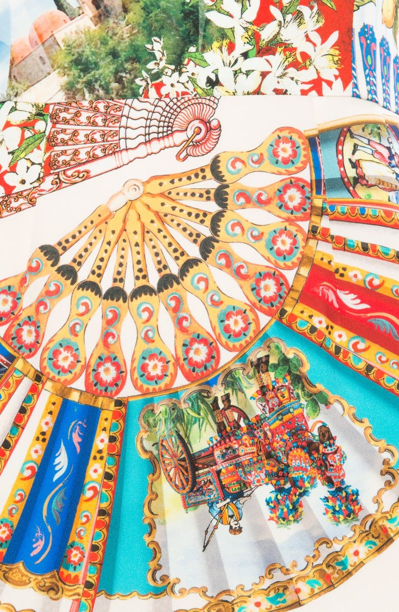 Dolce&Gabbana Fan Print Stretch Silk Dress, Alternate, color, 