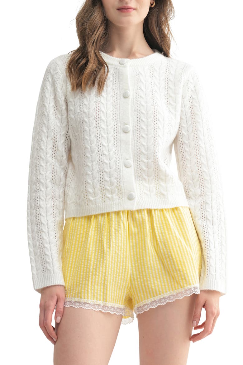 Cable Cardigan, Main, color, WHITE